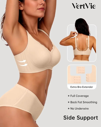 Womens Seamless Bras No Underwire Supportive Wireless Push Up Full Coverage Bralette Comfort Scalloped T-Shirt Bra