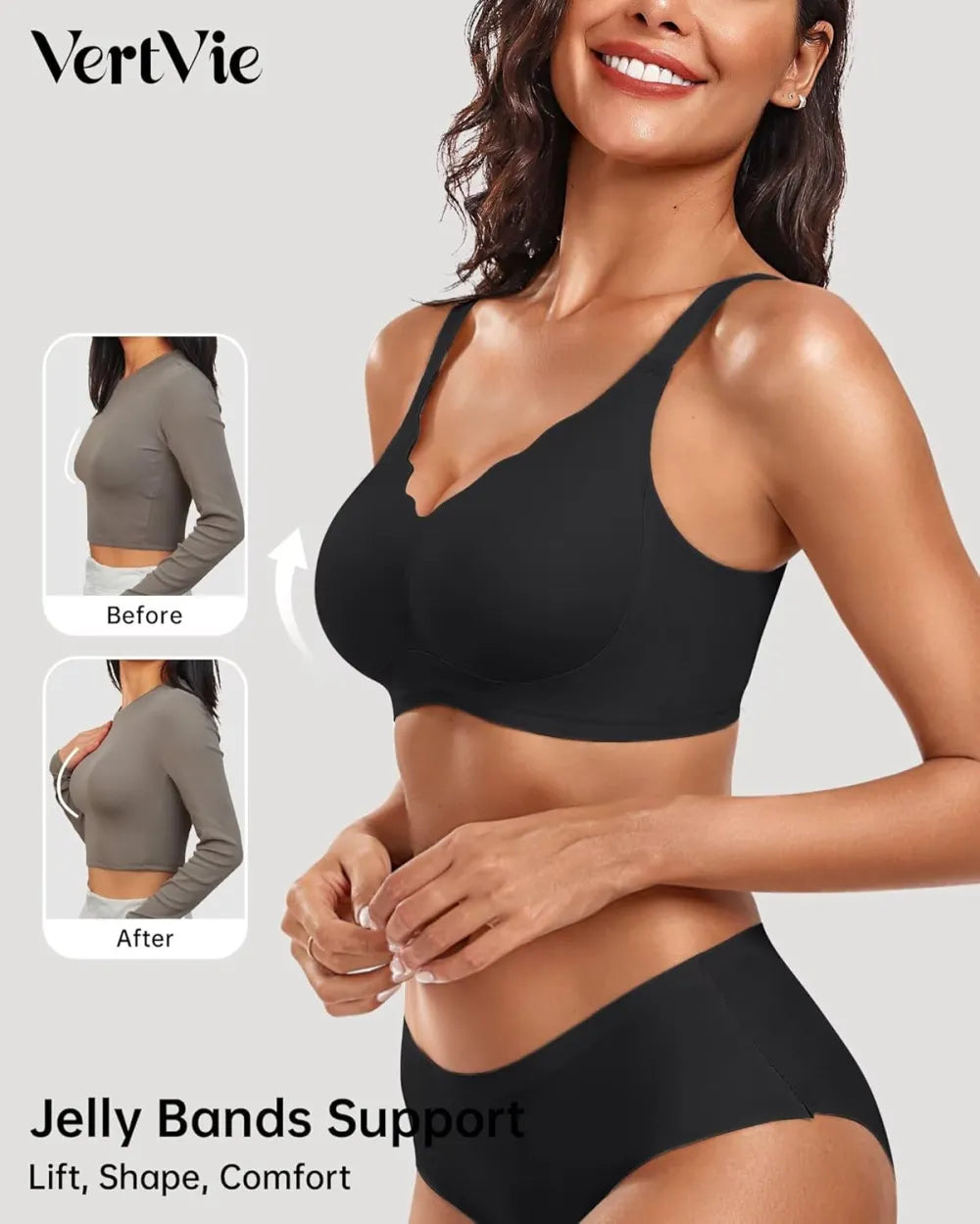 Womens Seamless Bras No Underwire Supportive Wireless Push Up Full Coverage Bralette Comfort Scalloped T-Shirt Bra