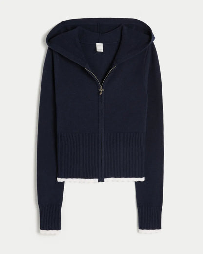 Cable-Knit Zip-Up Hoodie Sweater
