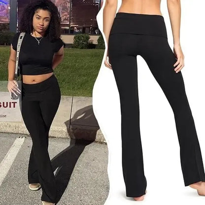 Women's Two-Piece Casual Set: Fitted Short-Sleeve Top with Bell-Bottom Pants
