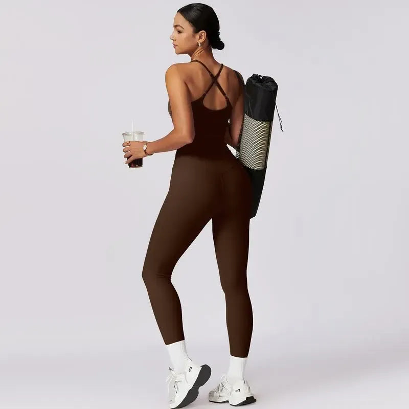 Women's Crisscross Back Tank & High-Waist Butt-Lift Leggings Set