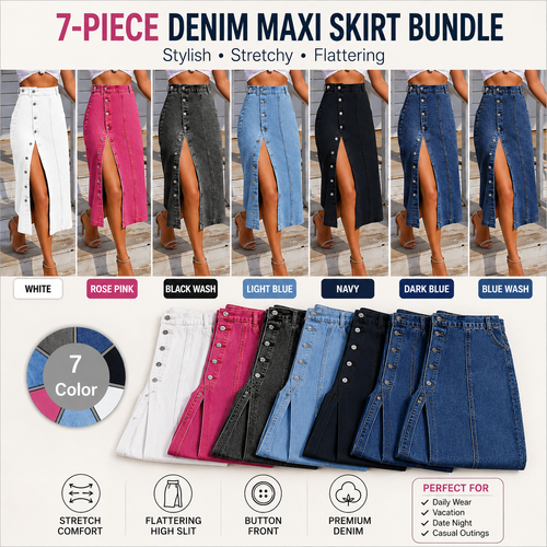 Jeans Women's Button Front Light Wash Denim Split Hem Skirt, Casual Fashion Fitted Skirt for Daily Wear, Ladies Bottoms for All Seasons, Button Fly Skirt, T-Chic
