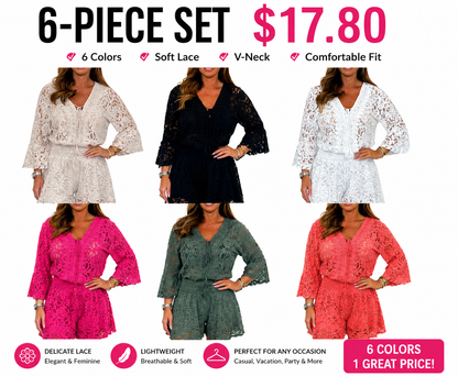 Casual short V-neck lace suit