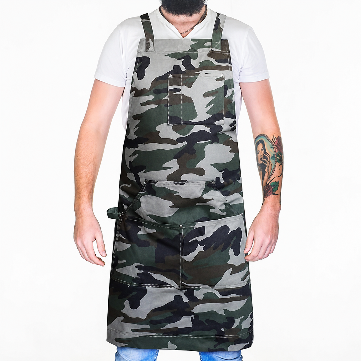 Durable Goods Heavy Duty Waxed CanvasApron for Men and Women, Adjustable CrossbackWork Apron with Tool Pockets, Water-Resistant -Fits up to XXL, Black