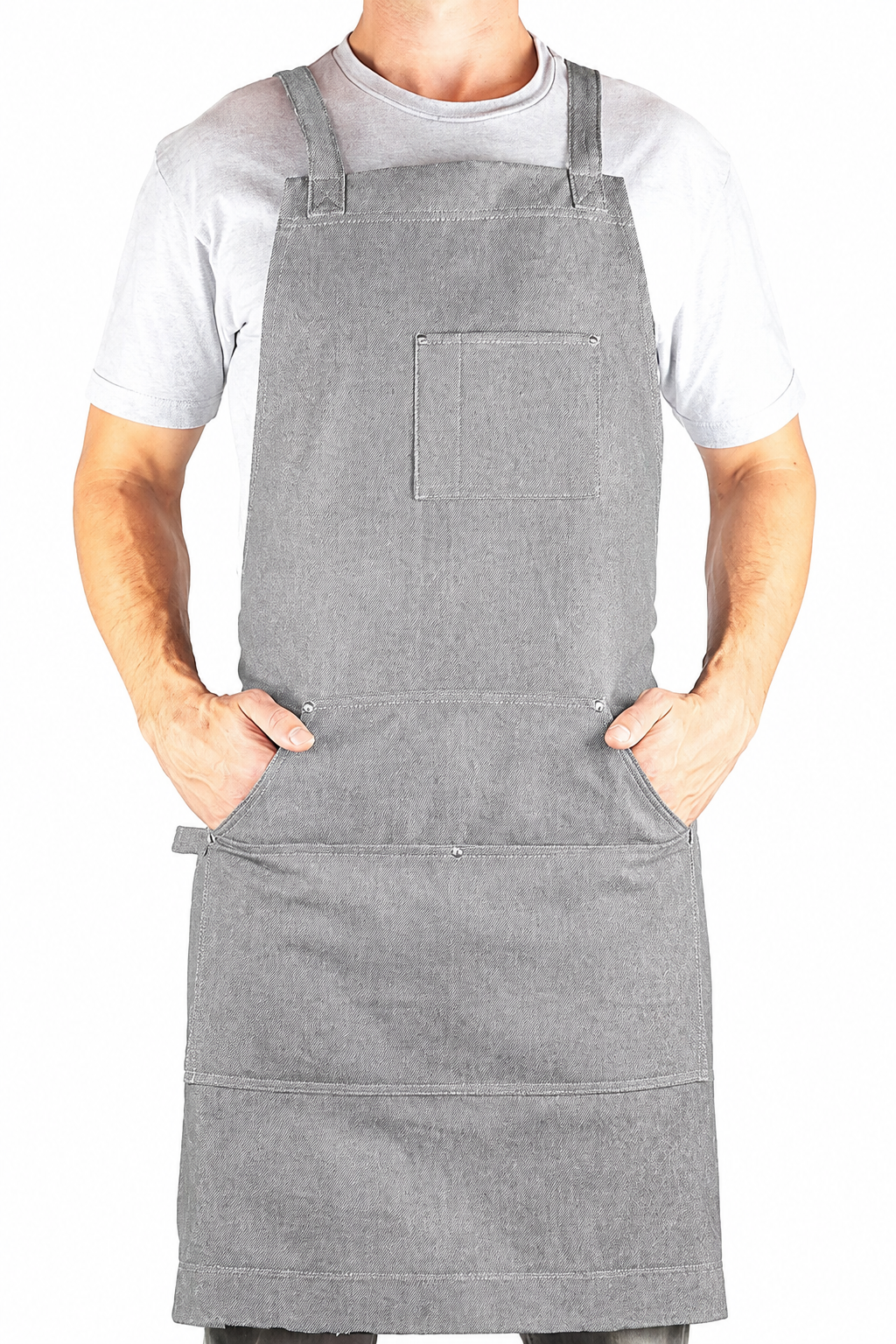 Durable Goods Heavy Duty Waxed CanvasApron for Men and Women, Adjustable CrossbackWork Apron with Tool Pockets, Water-Resistant -Fits up to XXL, Black