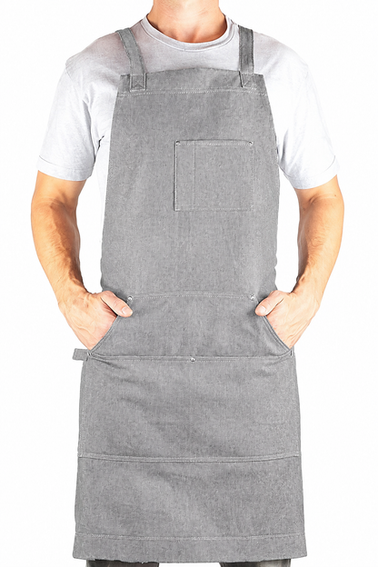 Durable Goods Heavy Duty Waxed CanvasApron for Men and Women, Adjustable CrossbackWork Apron with Tool Pockets, Water-Resistant -Fits up to XXL, Black