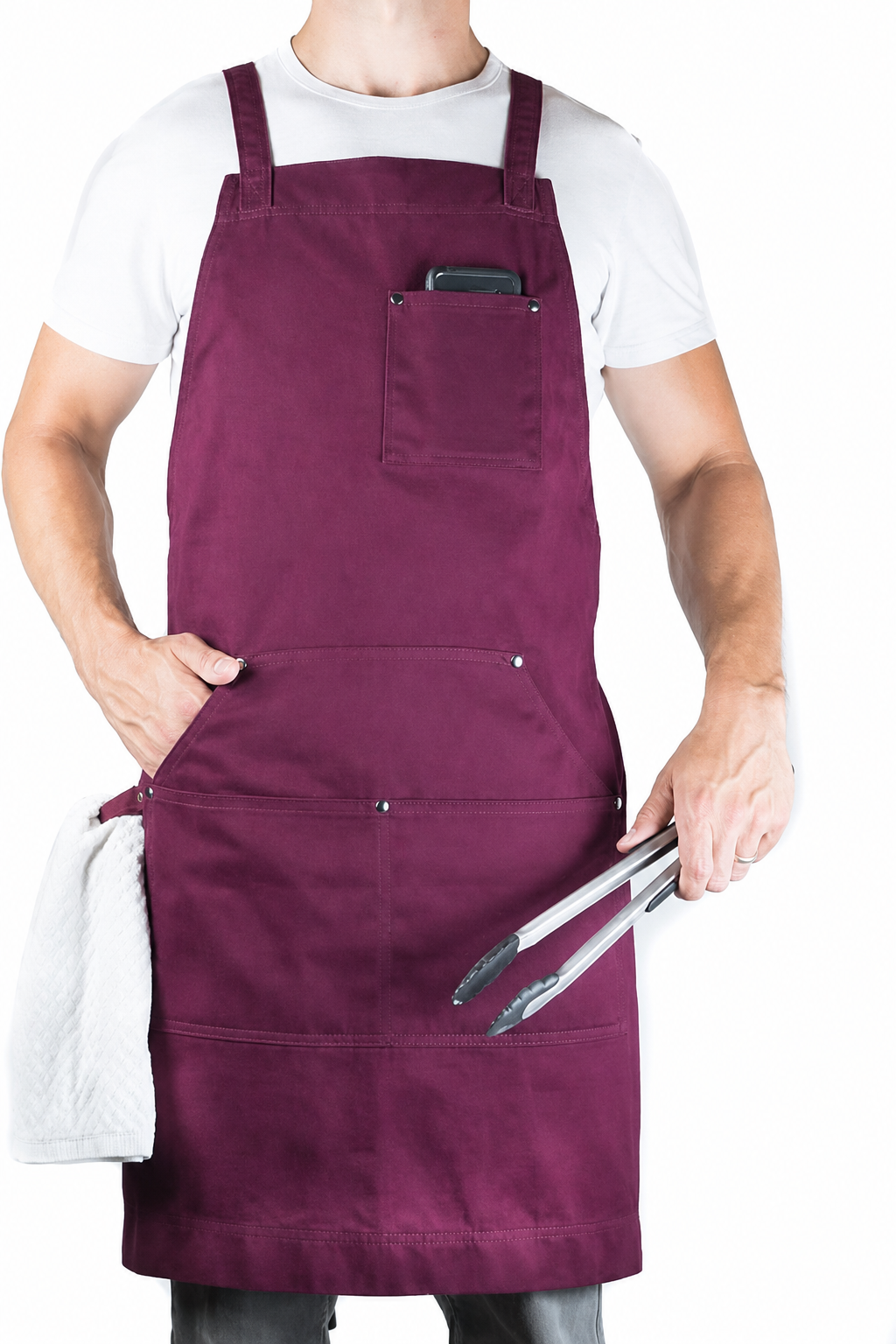 Durable Goods Heavy Duty Waxed CanvasApron for Men and Women, Adjustable CrossbackWork Apron with Tool Pockets, Water-Resistant -Fits up to XXL, Black