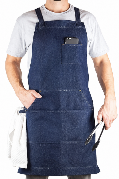 Durable Goods Heavy Duty Waxed CanvasApron for Men and Women, Adjustable CrossbackWork Apron with Tool Pockets, Water-Resistant -Fits up to XXL, Black
