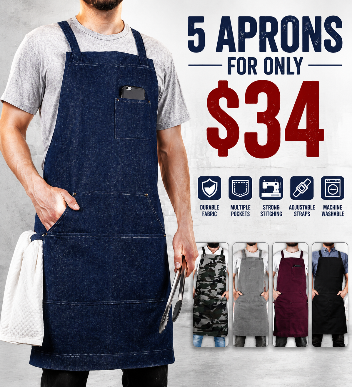 Durable Goods Heavy Duty Waxed CanvasApron for Men and Women, Adjustable CrossbackWork Apron with Tool Pockets, Water-Resistant -Fits up to XXL, Black