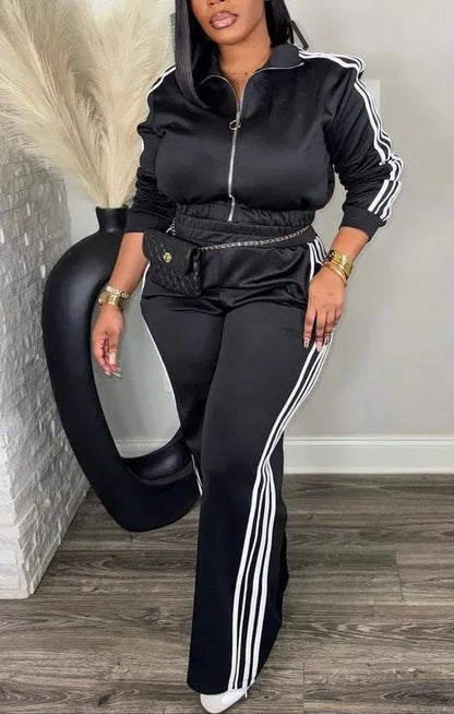 Casual Long Sleeve Zip Up Jacket & Pants Set