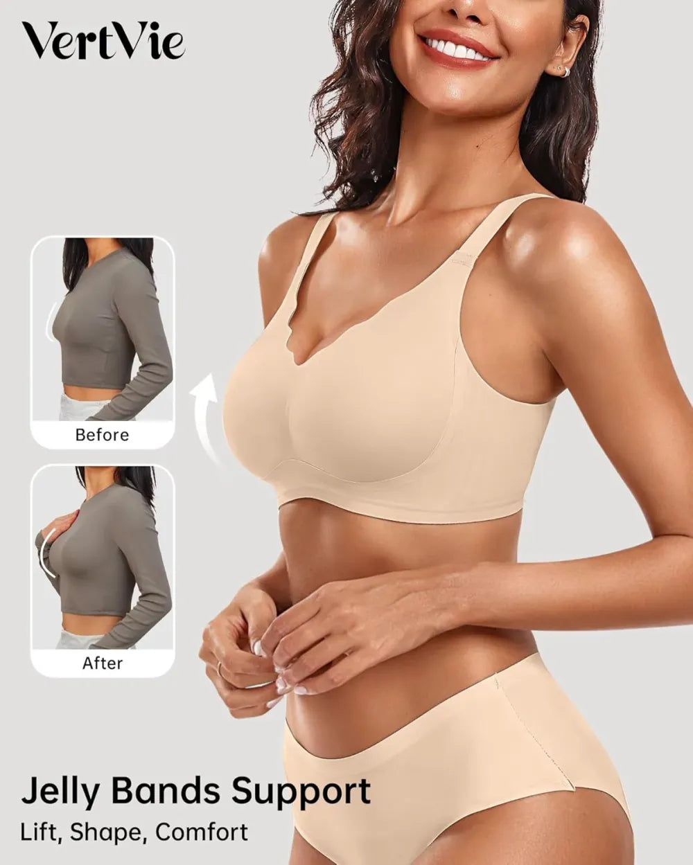 Womens Seamless Bras No Underwire Supportive Wireless Push Up Full Coverage Bralette Comfort Scalloped T-Shirt Bra