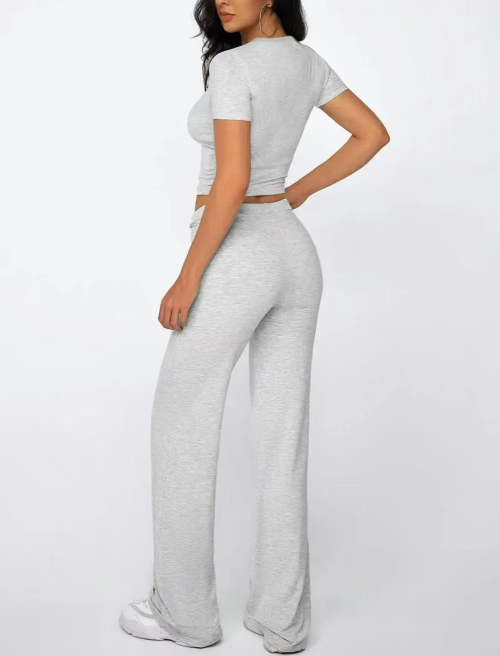 Women's Plain Shortsleeve Top & Drawstring Pants Set