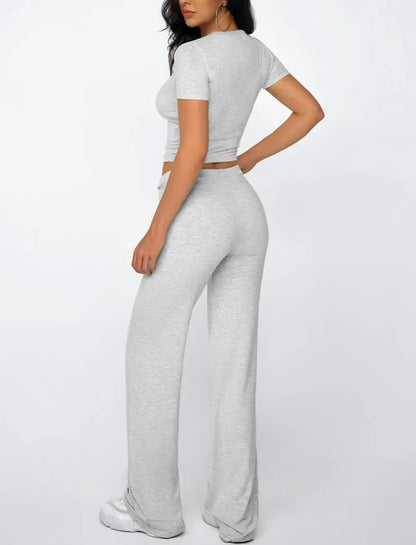 Women's Plain Shortsleeve Top & Drawstring Pants Set