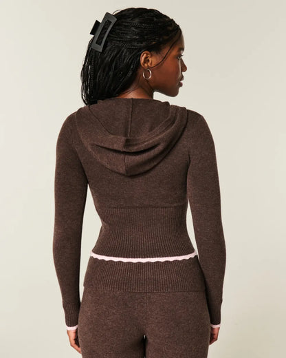 Cable-Knit Zip-Up Hoodie Sweater
