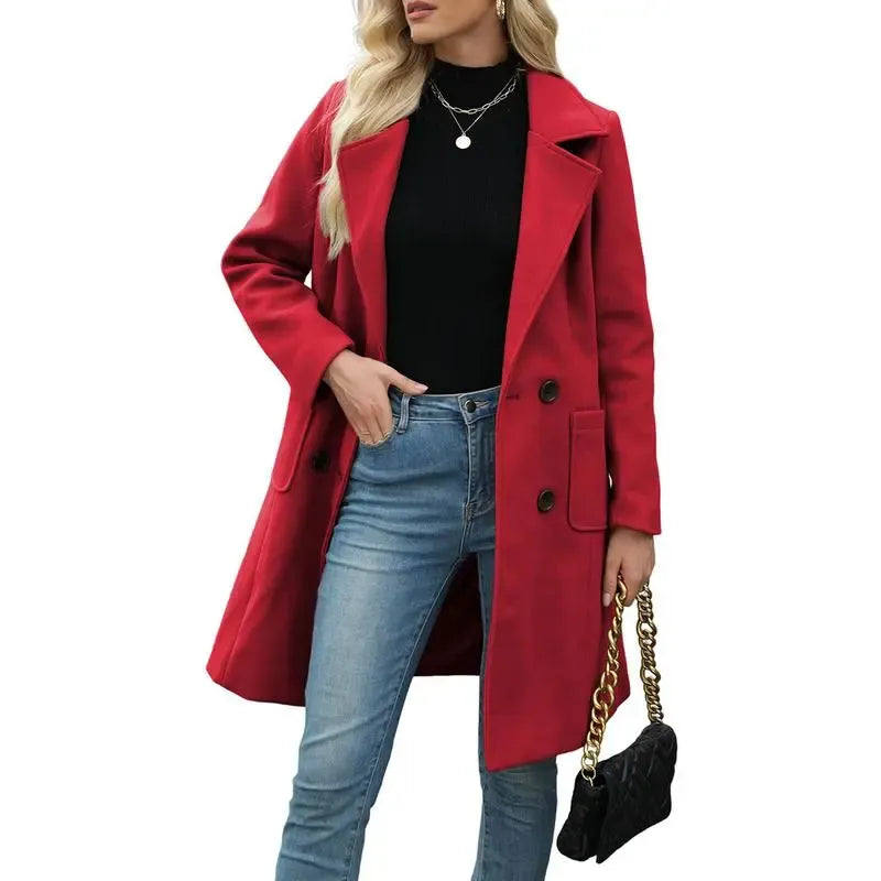 Women Wool Blend Camel Mid-Long Coat