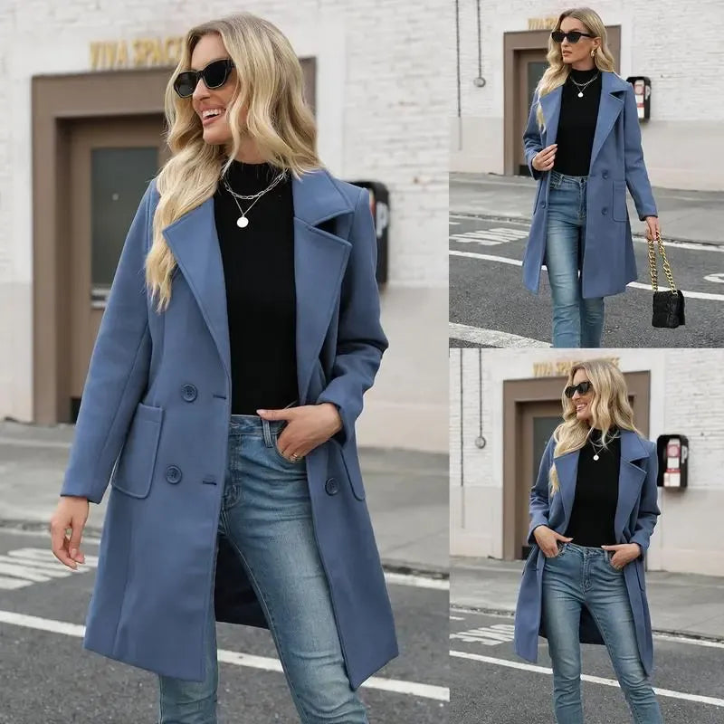 Women Wool Blend Camel Mid-Long Coat