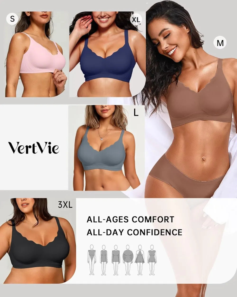Womens Seamless Bras No Underwire Supportive Wireless Push Up Full Coverage Bralette Comfort Scalloped T-Shirt Bra