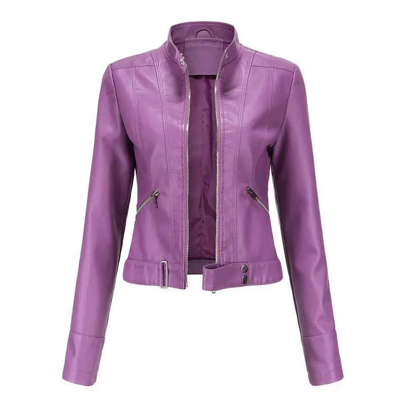 New Women's Short LeatherJackets, Small Outerwear for Springand Autumn