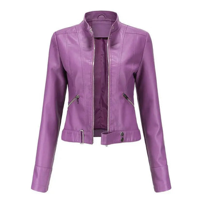 New Women's Short LeatherJackets, Small Outerwear for Springand Autumn