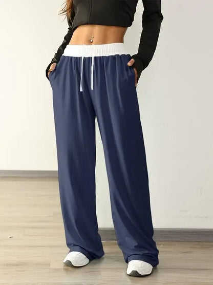 Women's Colorblock Drawstring Waist Sports Jogger Pants