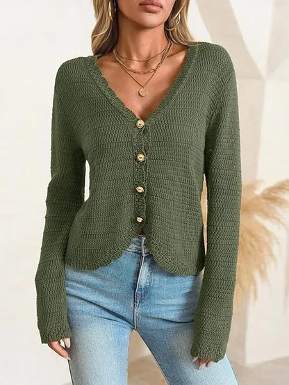 Women's V-Neck Cropped Boho Knit Cardigan