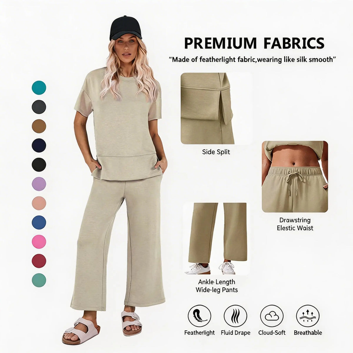 2 Piece Sets for Women Soft Short Sleeve Matching Lounge Set Wide Leg Pants Tracksuit Travel Summe Travel Kitr Outfits 2026 SwimWeek summerwins