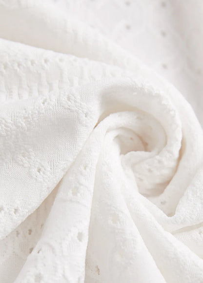 White Jacquard A Line Sleeveless Round Neck Dress