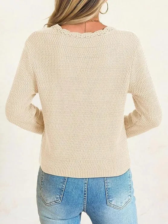 Women's V-Neck Cropped Boho Knit Cardigan