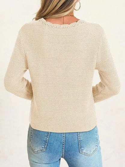 Women's V-Neck Cropped Boho Knit Cardigan