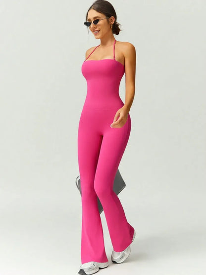 Women's Halter Neck Bodycon Flared Leg Jumpsuit