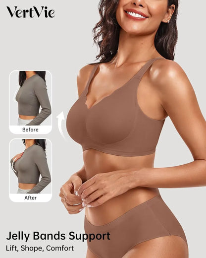 Womens Seamless Bras No Underwire Supportive Wireless Push Up Full Coverage Bralette Comfort Scalloped T-Shirt Bra