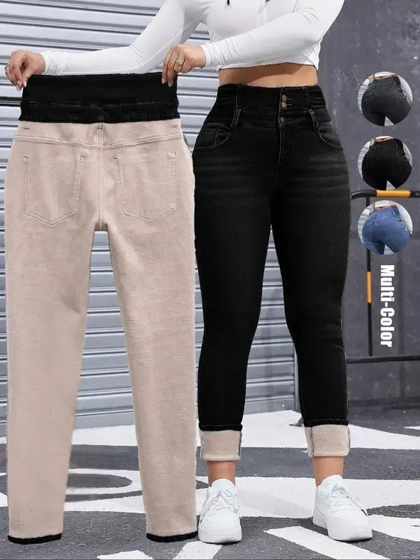 Women's High Elasticity Fleece Lined Thick Denim Jeans