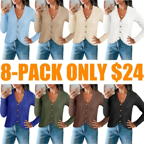 Women's V-Neck Cropped Boho Knit Cardigan