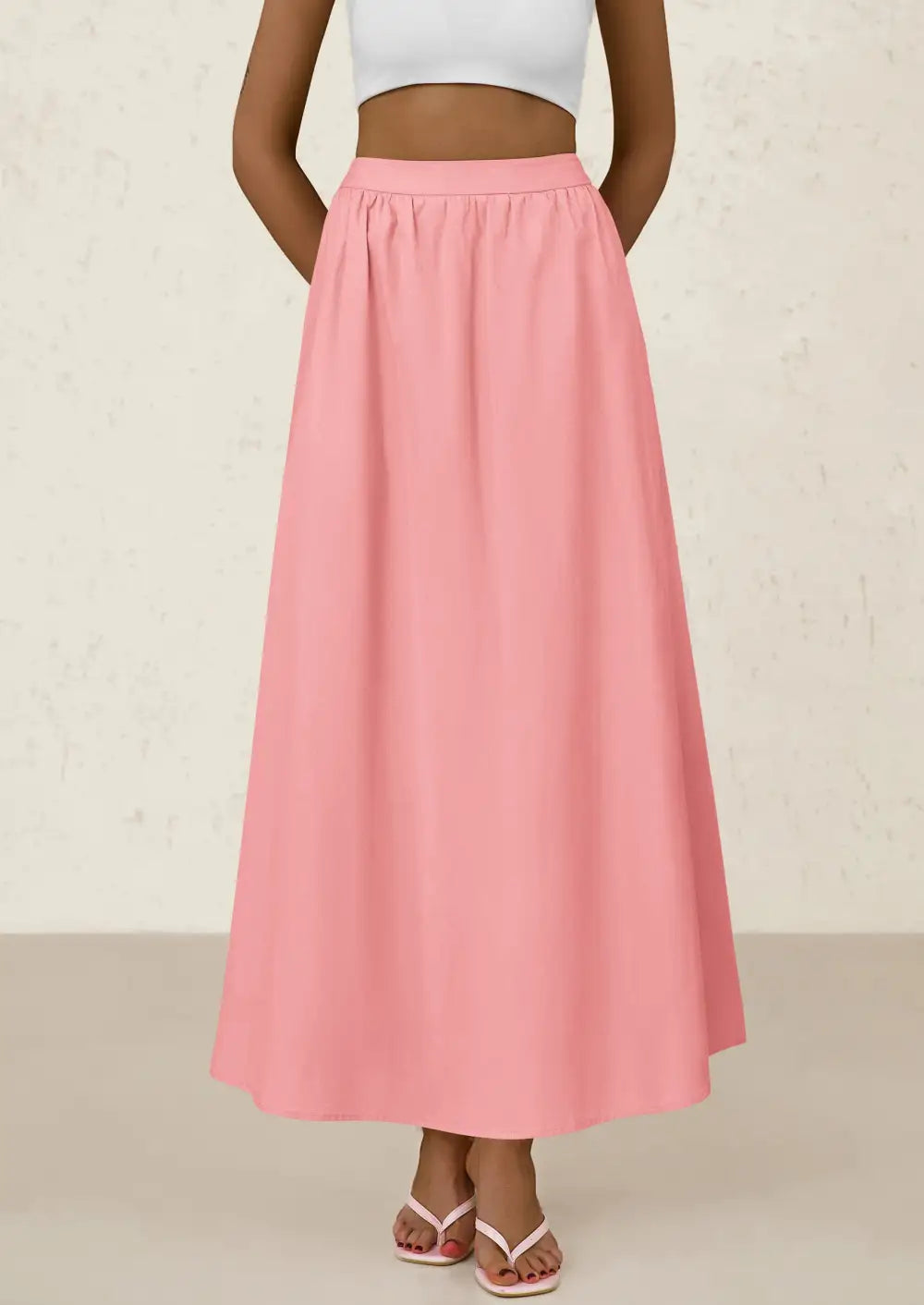 Women's MaxiSkirts Summer Trendy Ruffle HighWaisted Casual Long Flowy Skirtwith Pockets