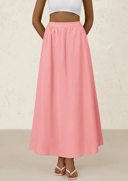 Women's MaxiSkirts Summer Trendy Ruffle HighWaisted Casual Long Flowy Skirtwith Pockets