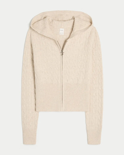 Cable-Knit Zip-Up Hoodie Sweater
