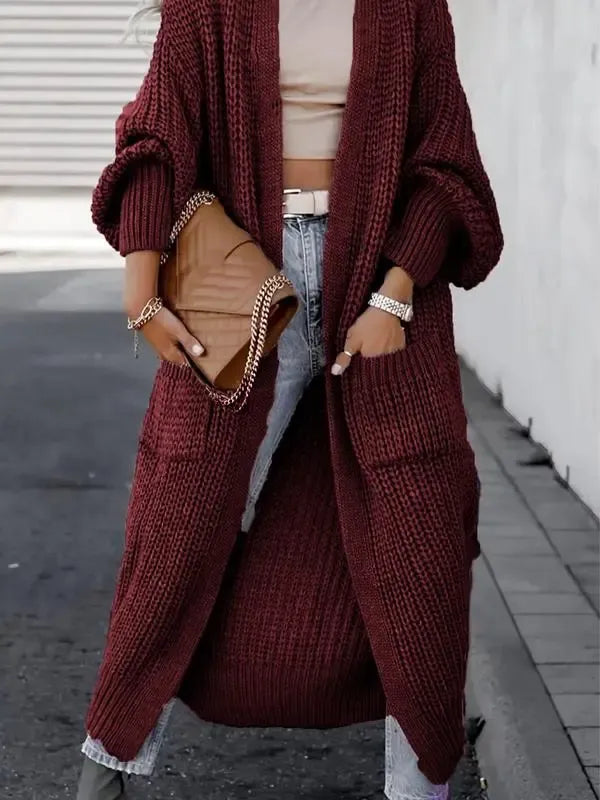 Women's Solid Drop Shoulder Long Cardigan