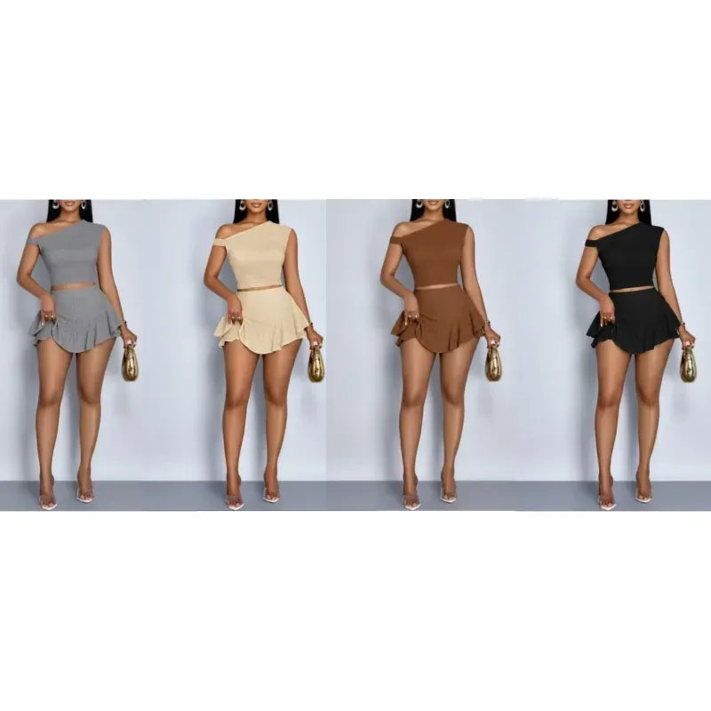 Two-piece Set Women's Solid Color Sleeveless Tee & Skirt