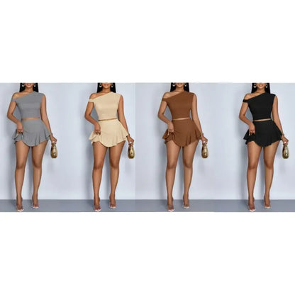 Two-piece Set Women's Solid Color Sleeveless Tee & Skirt