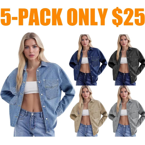 Women's Solid Color Button Denim Jacket