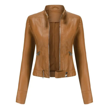New Women's Short LeatherJackets, Small Outerwear for Springand Autumn