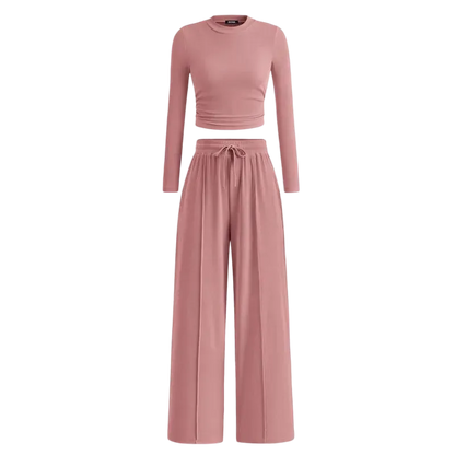 Women's Fall 2-Piece Set – Top & Wide-Leg Pants