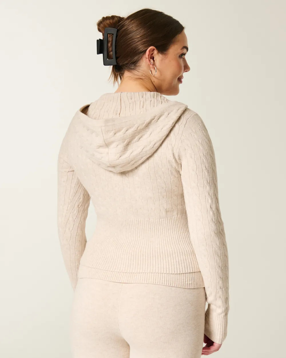 Cable-Knit Zip-Up Hoodie Sweater