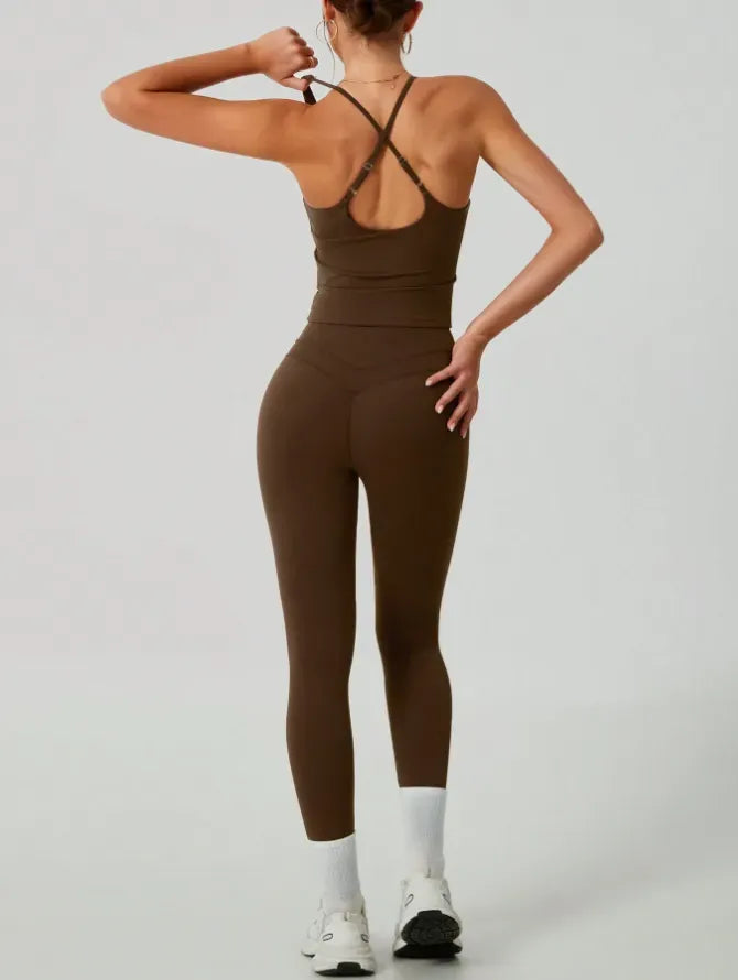 Women's Crisscross Back Tank & High-Waist Butt-Lift Leggings Set