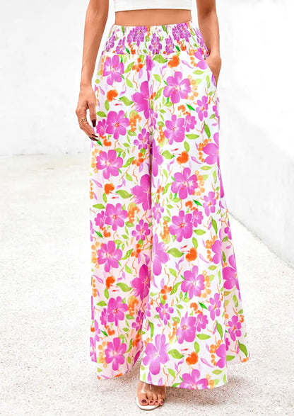 Casual Elastic High WaistedPockets Boho Beach Wide LegPalazzo Pants