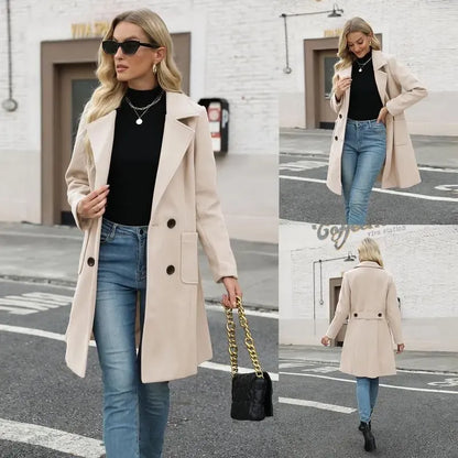 Women Wool Blend Camel Mid-Long Coat