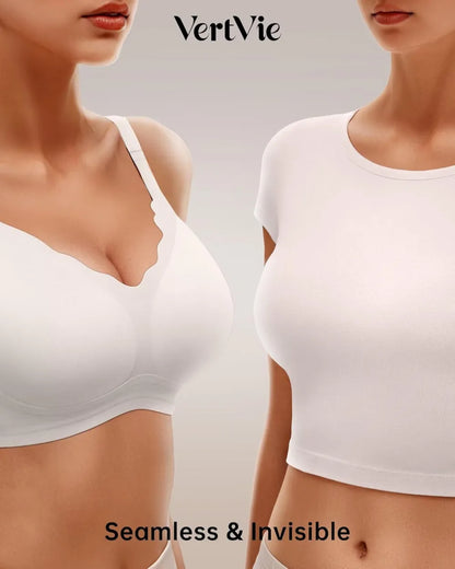Womens Seamless Bras No Underwire Supportive Wireless Push Up Full Coverage Bralette Comfort Scalloped T-Shirt Bra