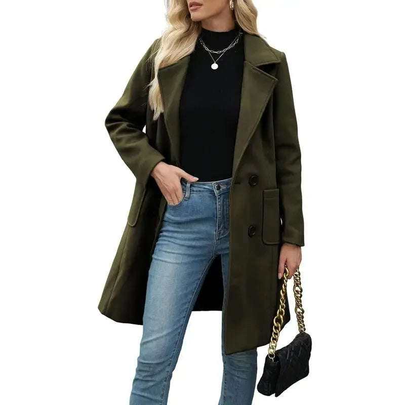 Women Wool Blend Camel Mid-Long Coat