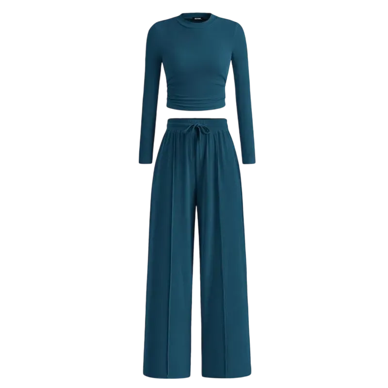 Women's Fall 2-Piece Set – Top & Wide-Leg Pants