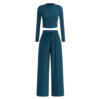 Women's Fall 2-Piece Set – Top & Wide-Leg Pants